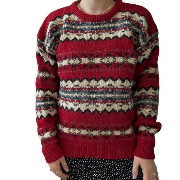 Vintage Woolrich Mens Wool Mohair Western Ski Chunky Fair Isle Sweater Sz L - Picture 4 of 6